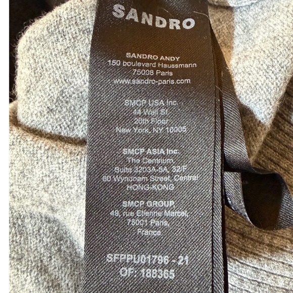 SANDRO Alisson  sz L / 3 V-Neck Sweater Wool Cashmere Grey Black White Soft - Picture 11 of 12